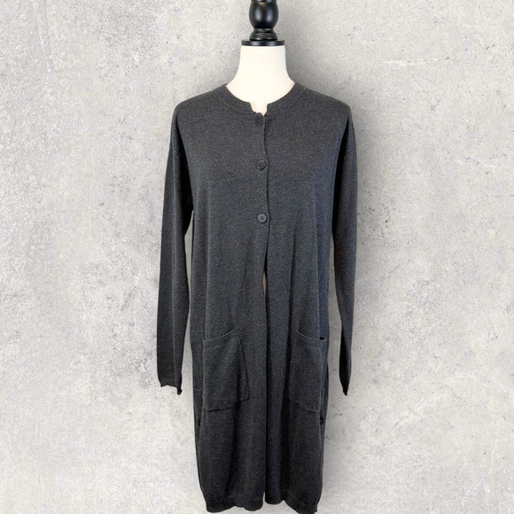 J. Jill Gray Cardigan Sweater Longline Duster Wool Blend Long Sleeve M - Picture 2 of 13